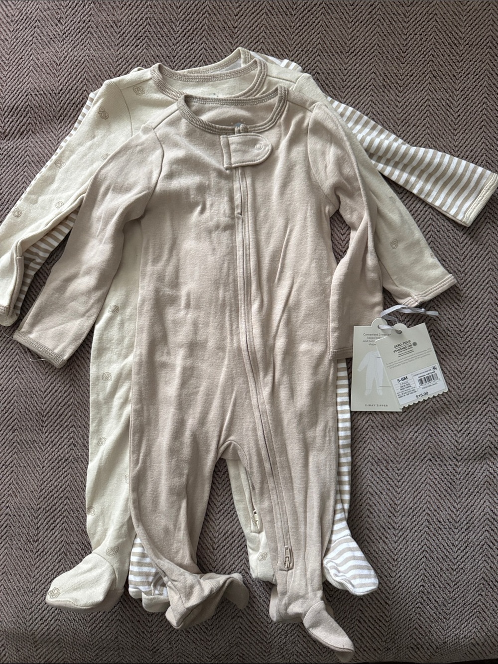 cloud island Beige & Cream Footed Baby One-Piece Set